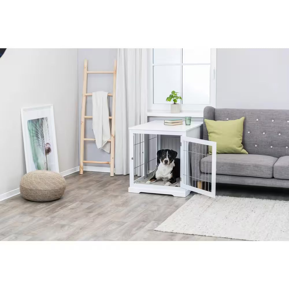 Furniture Style Dog Crate, Indoor Kennel, Pet Home, End Table or Nightstand with 2-Doors, White, Large