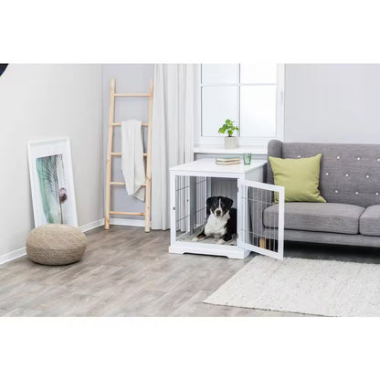 Furniture Style Dog Crate, Indoor Kennel, Pet Home, End Table or Nightstand with 2-Doors, White, Large