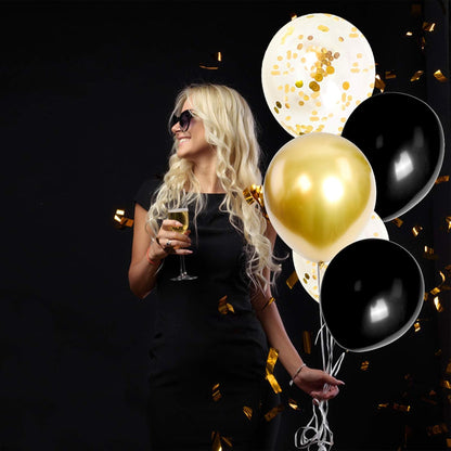 100Pcs 12Inch Black Balloons Black Gold Balloons Metallic Gold Confetti Latex Party Balloons for Men Women Kids Birthday Baby Shower Retirement Graduation Wedding Halloween Party Balloons Decorations