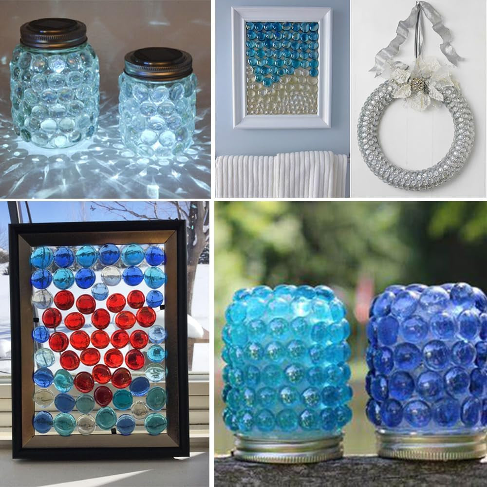 Fall Decoration 2 LB Champagne Flat Marbles Glass Gems Pebbles 3/4 Inch for Vases Fillers,Fire Pit,Arts Crafts,Party Wedding Centerpieces,Mosaics Project,Approx.180-200 Pcs