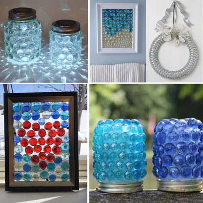 Fall Decoration 2 LB Champagne Flat Marbles Glass Gems Pebbles 3/4 Inch for Vases Fillers,Fire Pit,Arts Crafts,Party Wedding Centerpieces,Mosaics Project,Approx.180-200 Pcs