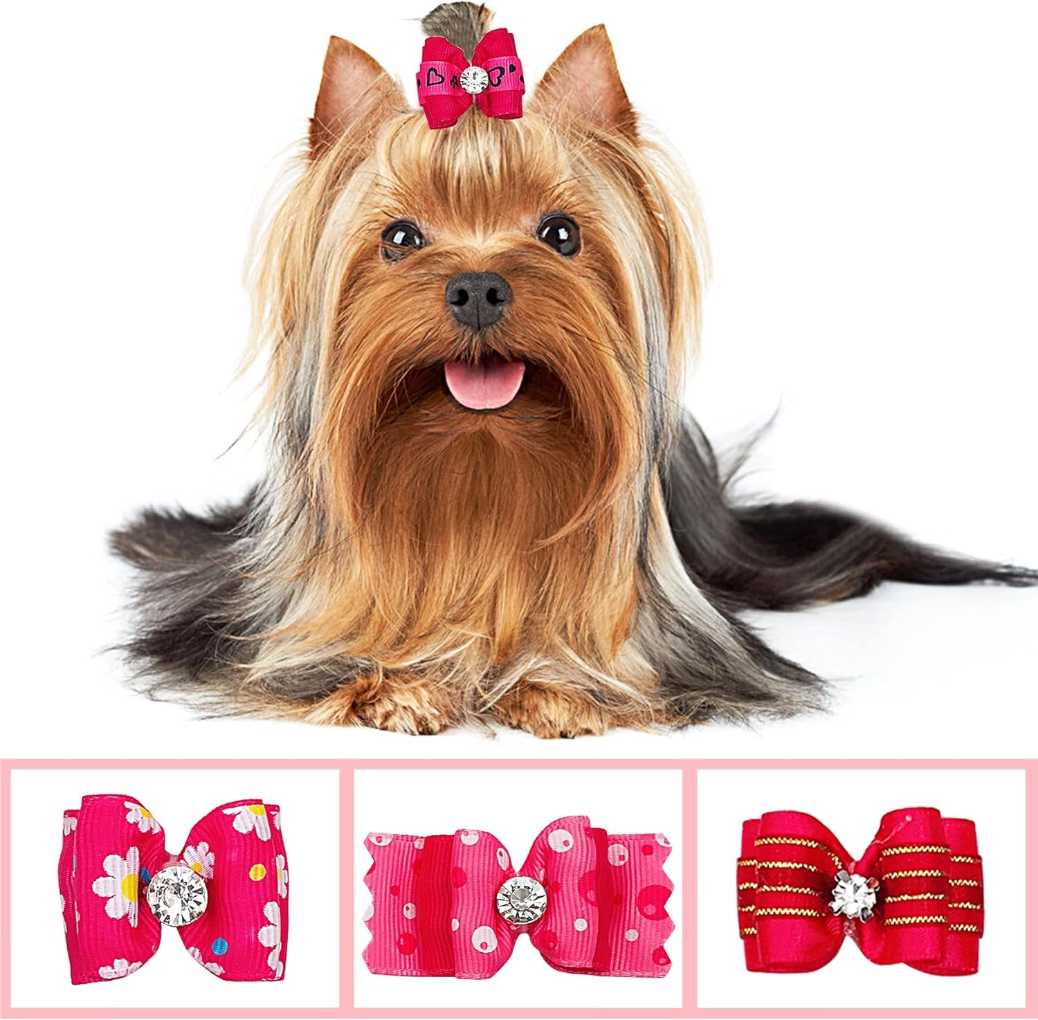 20Pcs Small Dog Hair Bows with Rubber Bands Puppies Doggies Cats Topknot Bowknot Matching Hair Grooming Accessories for Boy Girl Pomeranian Yorkie Poodle Maltese Shih Tzu Groomer