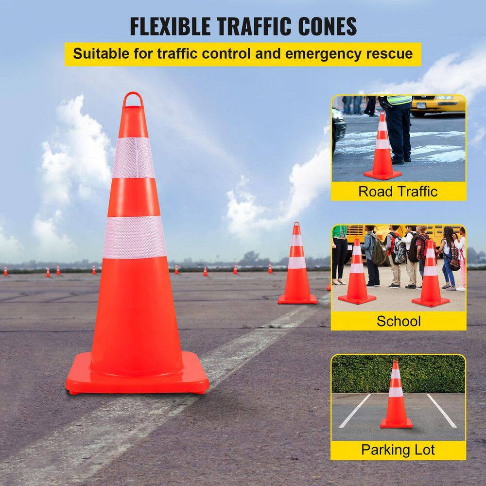 Safety Cones, PVC Orange Construction Cones, 10 PCS 28 In. Traffic Cones, 2 Reflective Collars Traffic Cones