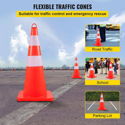 Safety Cones, PVC Orange Construction Cones, 10 PCS 28 In. Traffic Cones, 2 Reflective Collars Traffic Cones