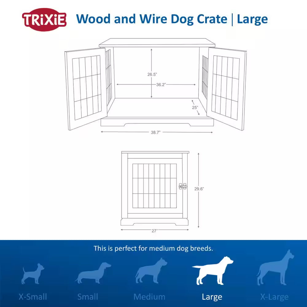 Furniture Style Dog Crate, Indoor Kennel, Pet Home, End Table or Nightstand with 2-Doors, White, Large