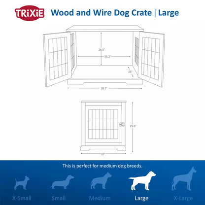 Furniture Style Dog Crate, Indoor Kennel, Pet Home, End Table or Nightstand with 2-Doors, White, Large