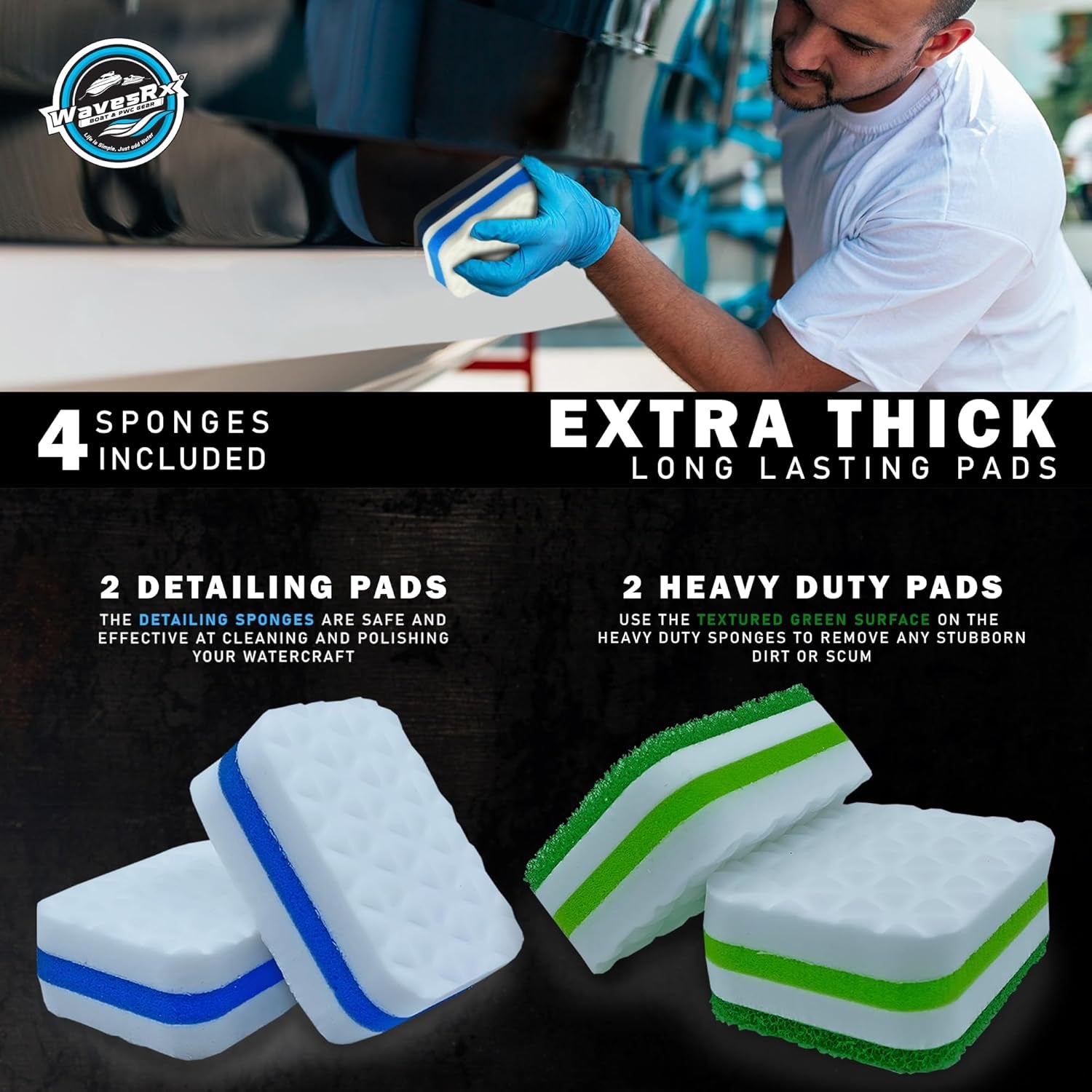 PWC & Boat Erasers - Boat Cleaner Pads & Polishing Sponges for Grime & Scuffs - Marine Eraser for Scuffs,Dirt, Salt & Grime - Cleaning Supplies for Jet Ski Boat Accessories Marine Cleaning Kit