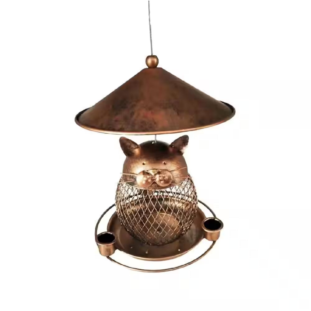 Outdoor Hanging Bird Seed Feeder with 360° Feeding Ports, round Perch, Metal Construction and Weatherproof in Copper