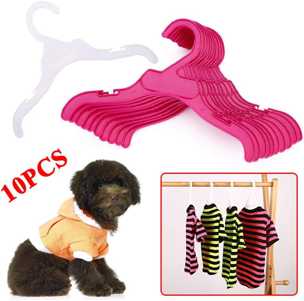 Pet Clothing Hanger, 10PCS Plastic Anti-Skid Dog Puppy Cat Clothes Clothing Rack for Small Animals (Pink, S