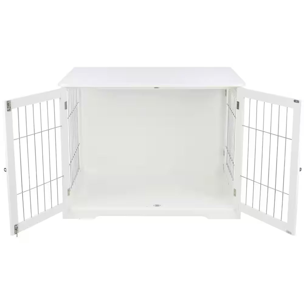 Furniture Style Dog Crate, Indoor Kennel, Pet Home, End Table or Nightstand with 2-Doors, White, Large