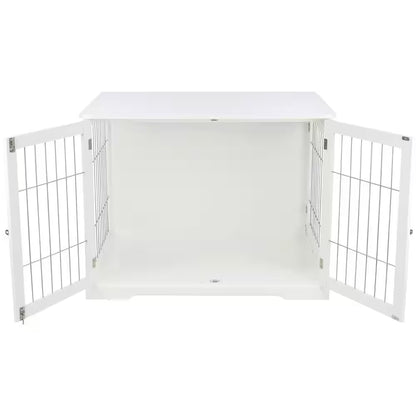 Furniture Style Dog Crate, Indoor Kennel, Pet Home, End Table or Nightstand with 2-Doors, White, Large