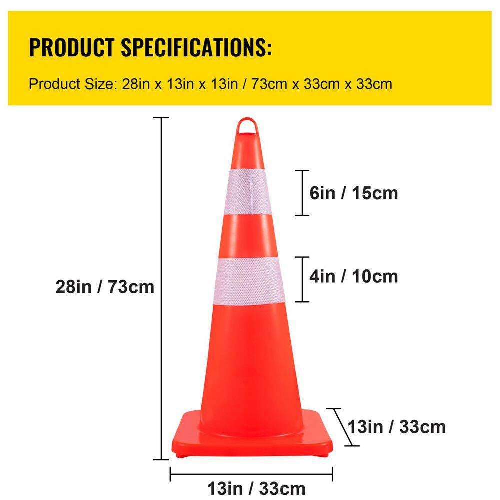 Safety Cones, PVC Orange Construction Cones, 10 PCS 28 In. Traffic Cones, 2 Reflective Collars Traffic Cones