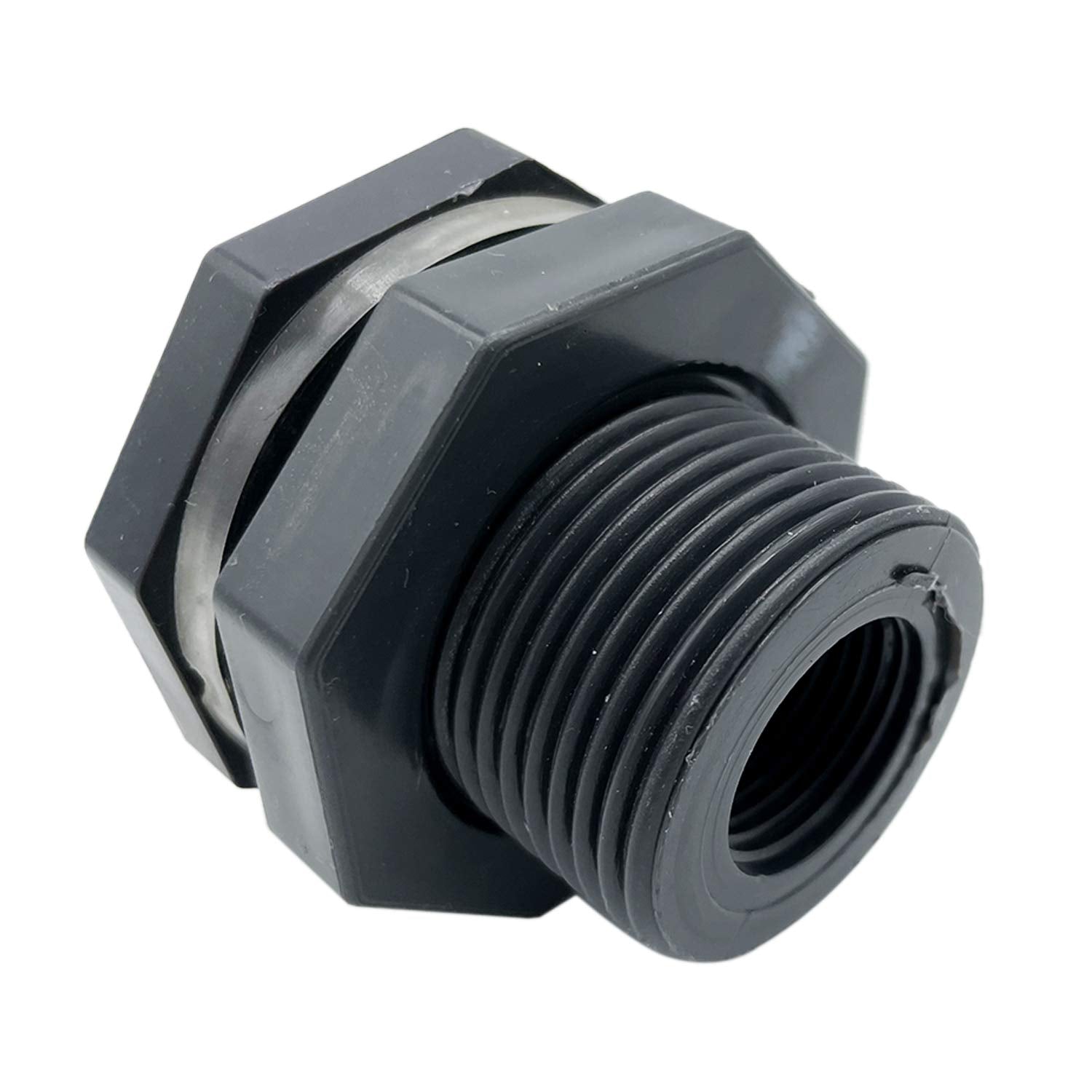 1" Female Bulkhead Water Tank Connector PVC Thru-Bulk Fitting for Rain Barrels, Aquariums, Tubs, Pools (Pack of 2)