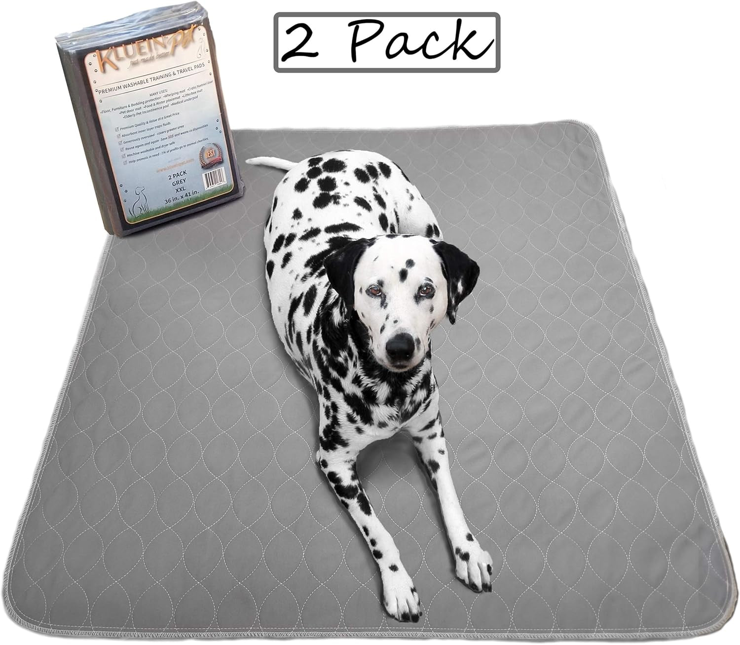 Washable Pee Pads for Dogs | Non-Slip Quick Dry| Fast Absorbing Wee Mat for Playpen Housebreaking Indoor Potty Training Whelping Incontinence Travel (2-Pack 36X41In, Grey Extra Padded)