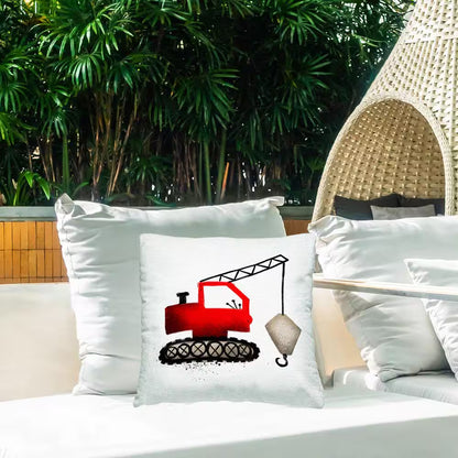 Red Construction Crane Vehicle Red Square Outdoor Throw Pillow