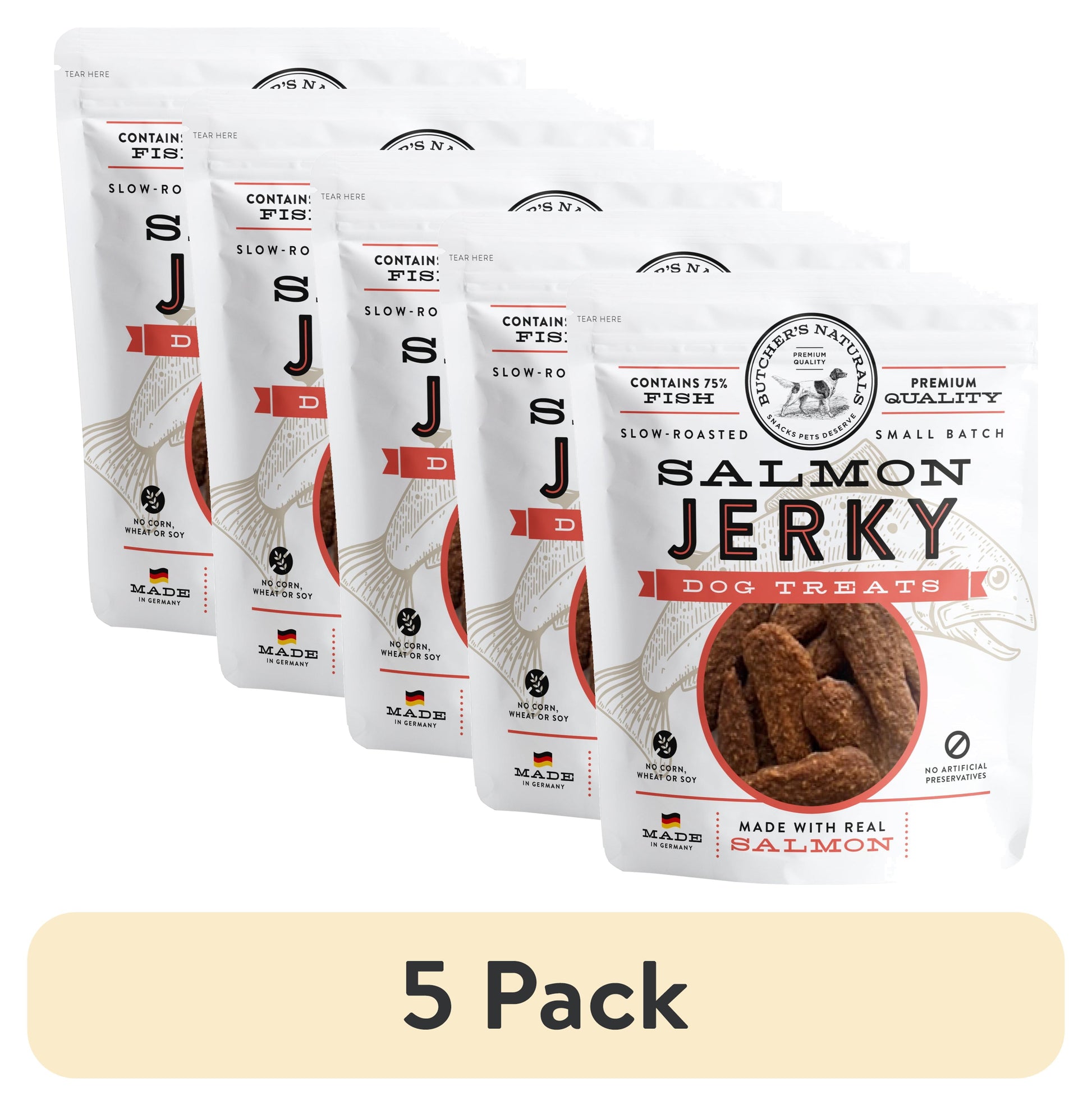 (5 Pack)  Slow-Roasted Dry Salmon Jerky Treats for Dogs, 16 Oz