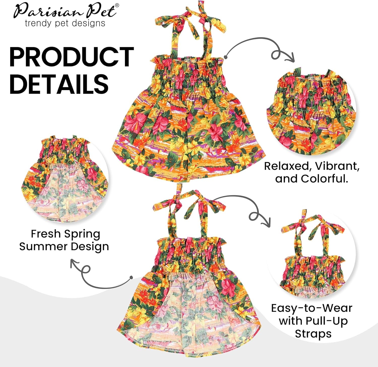 Hawaiian Dog Dress - Floral Dog Beach Outfit - Pull-Up Straps Breathable Summer Clothes - Girl XL