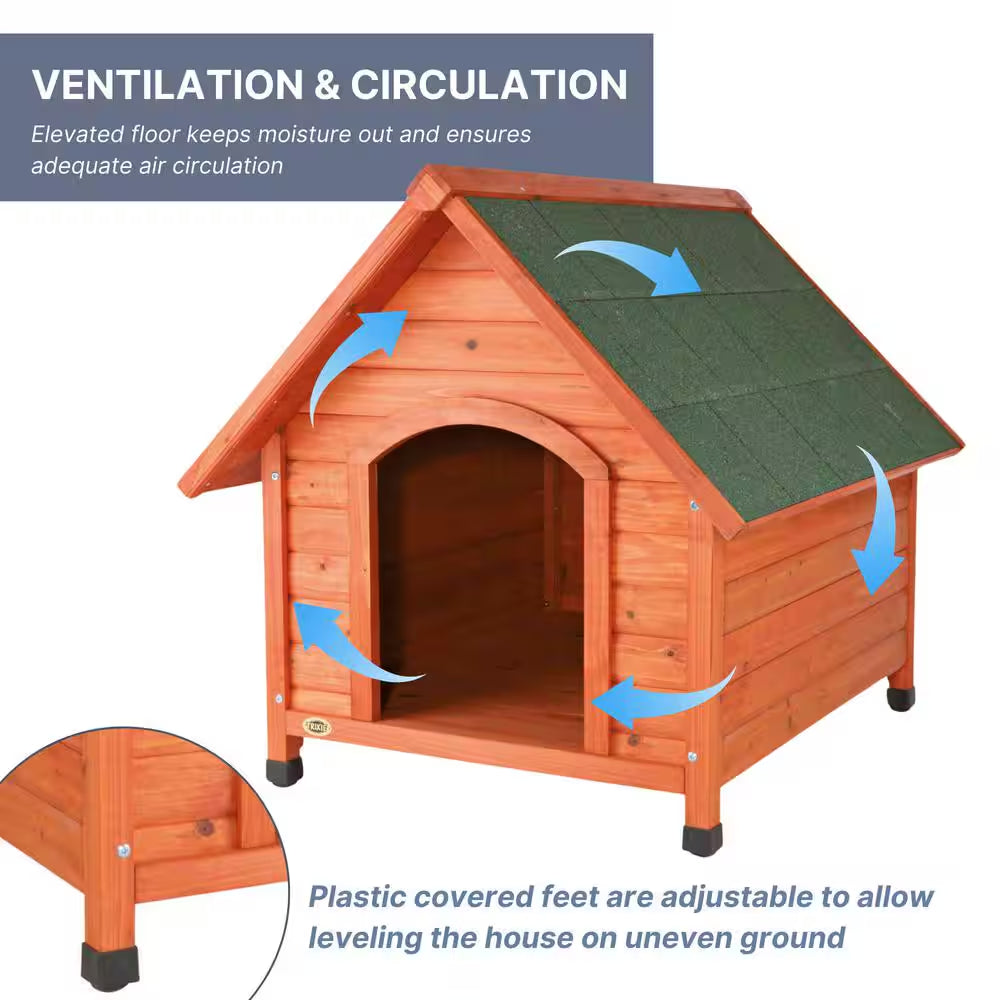 Natura Cottage Dog House, Peaked Roof, Adjustable Legs, Brown, Small