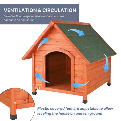 Natura Cottage Dog House, Peaked Roof, Adjustable Legs, Brown, Small