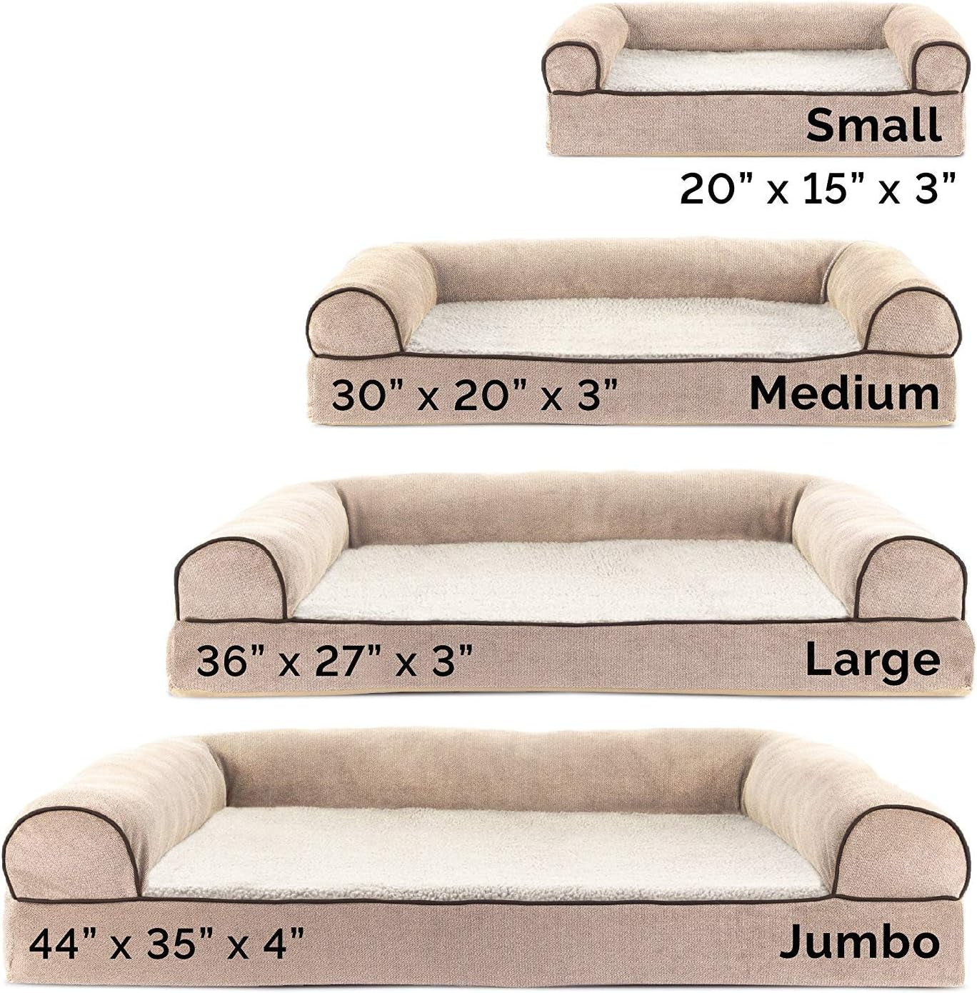 Cooling Gel Dog Bed for Medium/Small Dogs W/ Removable Bolsters & Washable Cover, for Dogs up to 35 Lbs - Sherpa & Chenille Sofa - Cream, Medium