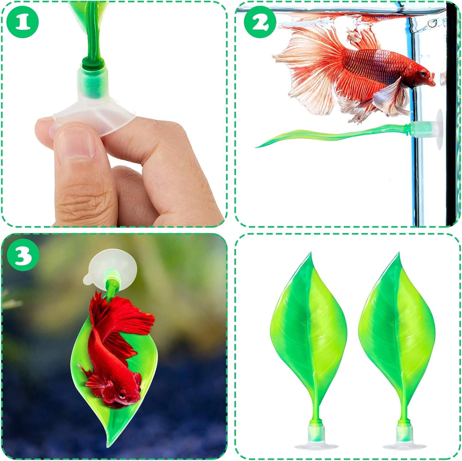 2 Pieces Silicone Betta Bed Leaf Hammock for Betta Fish, Betta Fish Bed, Practical Resting Spot, No BPA, Comfortable and Safe (Green)
