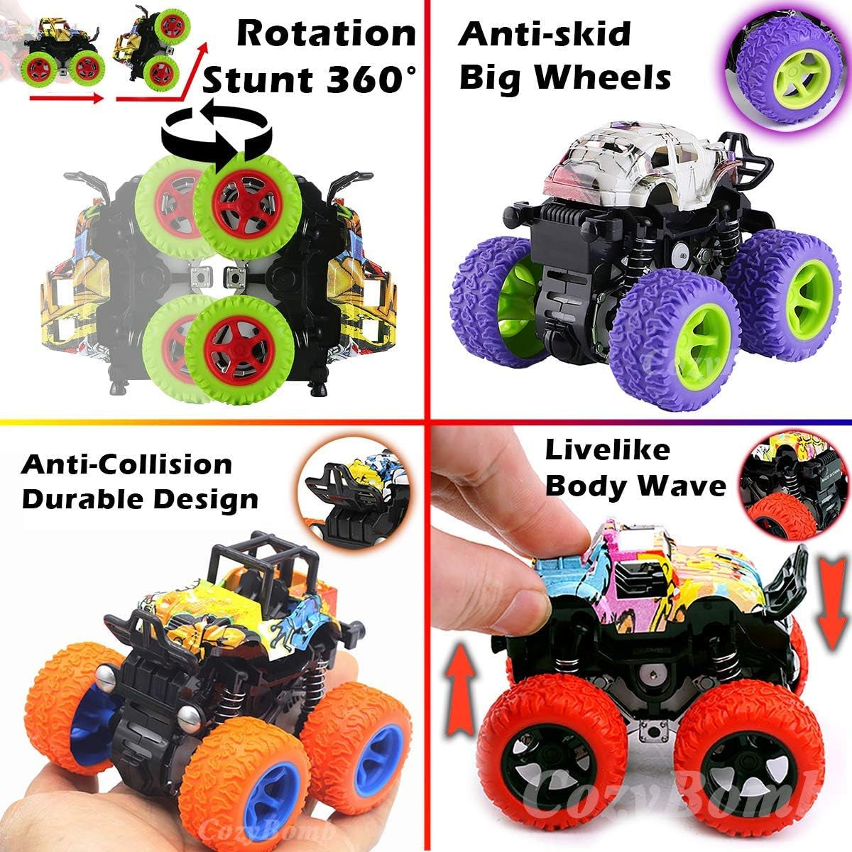 ™ Monster Trucks Toys - 3 Pack Friction Powered Mini Push and Go Car Truck Playset Inertia Vehicle for Kids Best Christmas Birthday Party Gift for Boys Girls Aged 3 and Above
