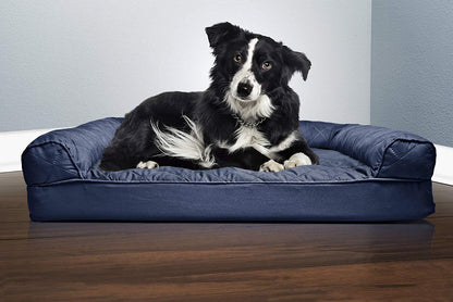 Orthopedic Dog Bed for Large/Medium Dogs W/ Removable Bolsters & Washable Cover, for Dogs up to 55 Lbs - Quilted Sofa - Navy (Blue), Large