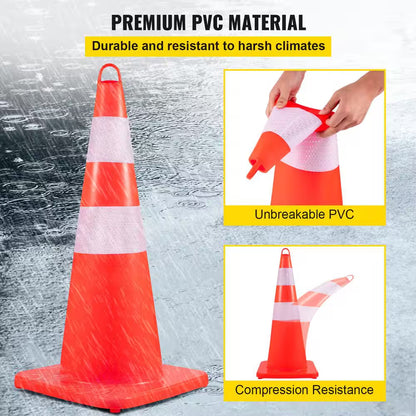 Safety Cones, PVC Orange Construction Cones, 10 PCS 28 In. Traffic Cones, 2 Reflective Collars Traffic Cones