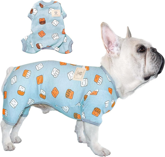 Dog Pajamas, Soft Breathable Dog Jumpsuit with Cute Smile Cupcake, 4 Legged Dogs Shirt for Small Medium Dogs (Blue, Cupcake, XS)