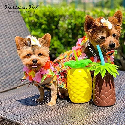 Hawaiian Dog Dress - Floral Dog Beach Outfit - Pull-Up Straps Breathable Summer Clothes - Girl XL