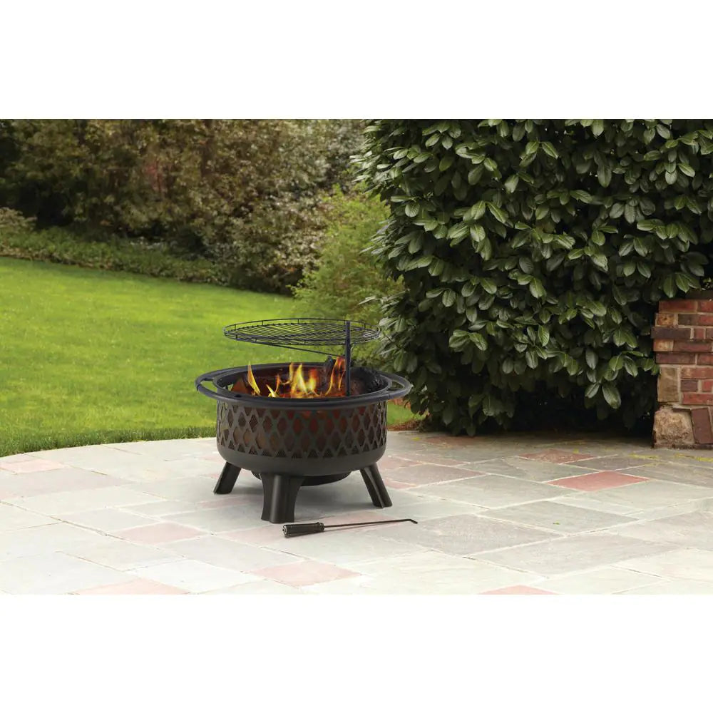 Piedmont 29.6 In. W Black Steel Wood Outdoor Fire Pit with Screen and Poker Included