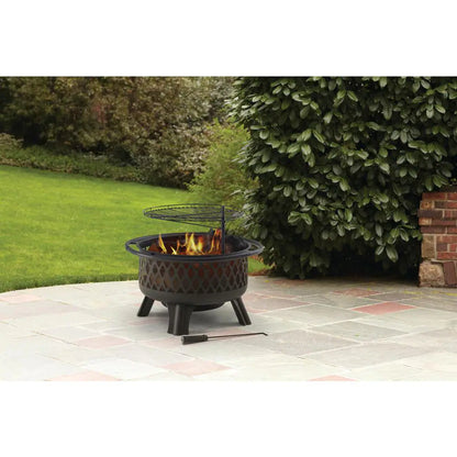 Piedmont 29.6 In. W Black Steel Wood Outdoor Fire Pit with Screen and Poker Included
