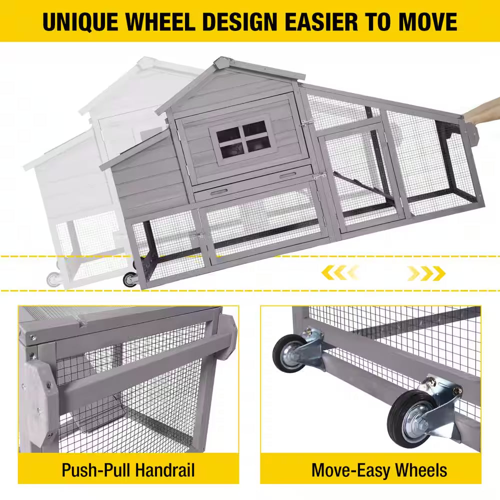 Wooden Chicken Coop for 1/2 Hens with Wheels
