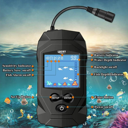 Portable Fish Finders Wired Transducer Kayak Fish Finder Kit Portable Depth Finder LCD Display for Kayak Boat Ice Fishing