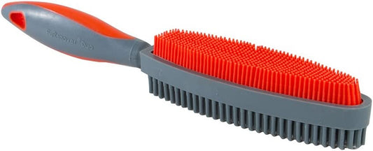 Duo Pet Hair Rubber Brush, Dual Sided to Easily Remove Fur and Lint from Clothing and Upholstery, Thick Bristles Groom Dogs and Cats, Easy to Clean, Colors May Vary