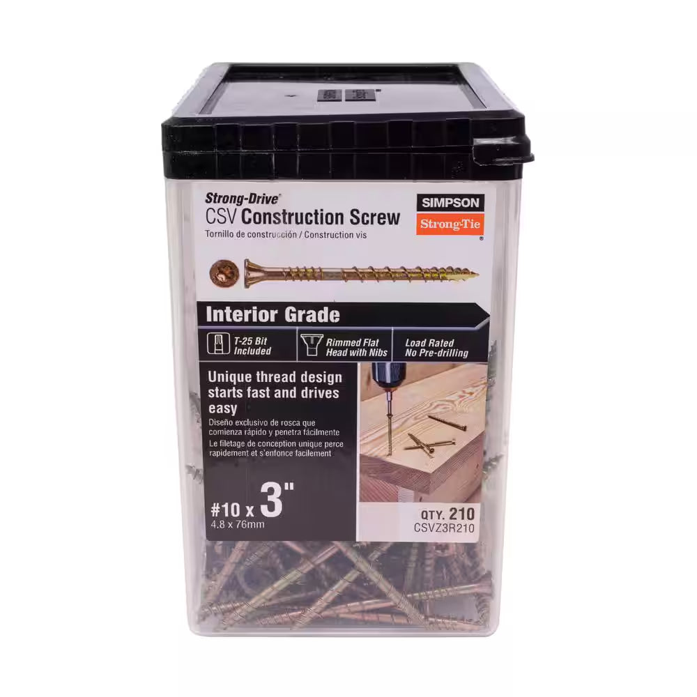 #10 X 3-In T25, Flat Head, Strong-Drive CSV Construction Screw - Yellow Zinc (210-Pack)