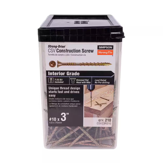 #10 X 3-In T25, Flat Head, Strong-Drive CSV Construction Screw - Yellow Zinc (210-Pack)