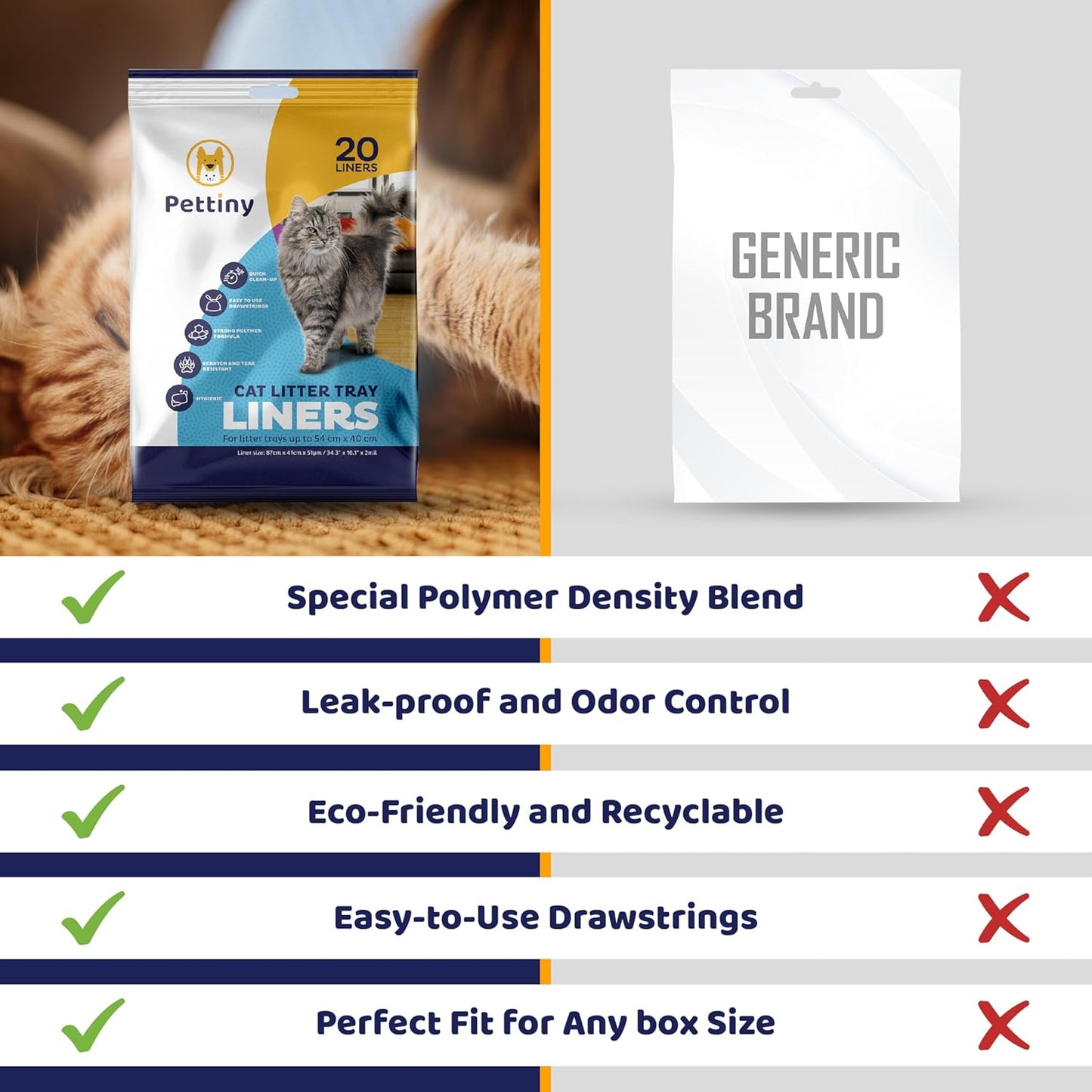 20 Cat Litter Box Liners with Drawstrings - Scratch Resistant Cat Litter Bags for a Medium and Large Litter Pan