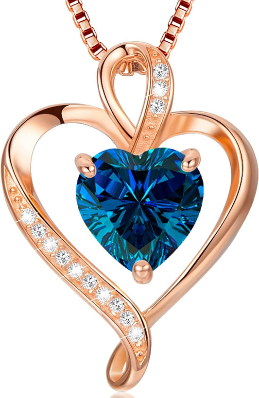 Heart Birthstone Necklace for Women Fine Jewelry 925 Sterling Silver Heart Necklace Dainty Pendant Anniversary Birthday Christmas Gifts for Her Girlfriend Wife Mom Lady Daughter Chain 18"+2"