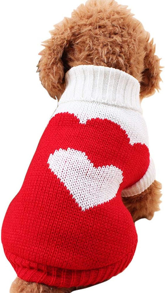 Pet Dog Sweaters Classic Knitwear Turtleneck Winter Warm Puppy Clothing Cute Strawberry and Heart Doggie Sweater (Red2, Small)