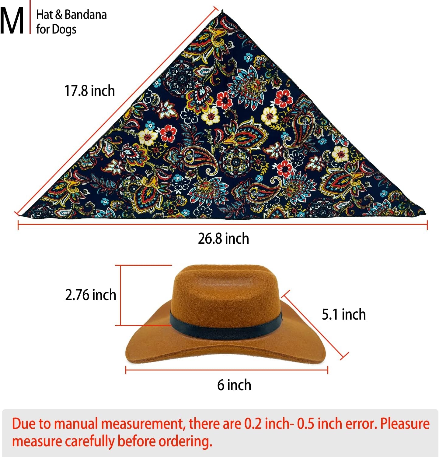 2 Pack Funny Pet Costume Accessories Set, Cat Small Dog Cowboy Hat with Adjustable Elastic Chin Strap and Bandana for Birthday Christmas Halloween Holiday Party Cosplay Daily Wearing