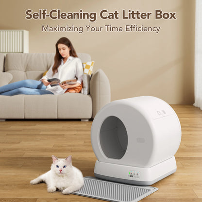 Self-Cleaning Cat Litter Box, Automatic Cat Litter Box with APP Control, Safety Sensors, Odor Isolation & Health Monitoring