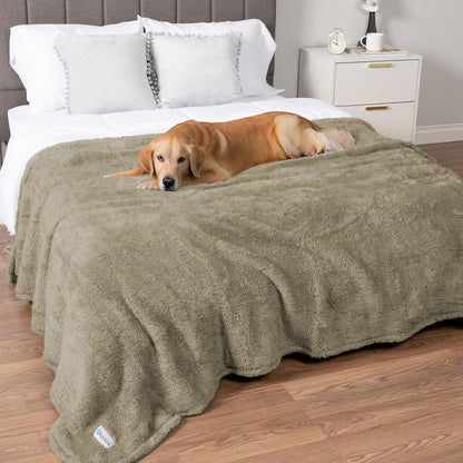 Fluffy Waterproof Dog Blanket for Bed Large Dogs, Soft Warm Pet Sherpa Throw Pee Proof Couch Cover, Reversible Cat Blanket Sofa Crate Kennel Protector, Washable Mat (Taupe Camel, 60X80)