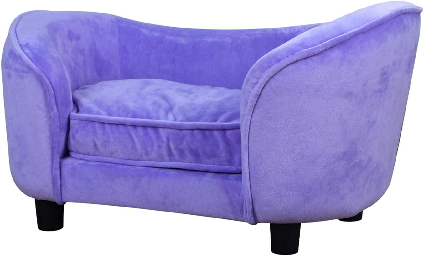 Pet Bed Sofa, Velvet Couch with Removeable Washable Cushion for Small Dog Cat (Purple)
