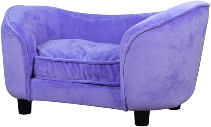 Pet Bed Sofa, Velvet Couch with Removeable Washable Cushion for Small Dog Cat (Purple)
