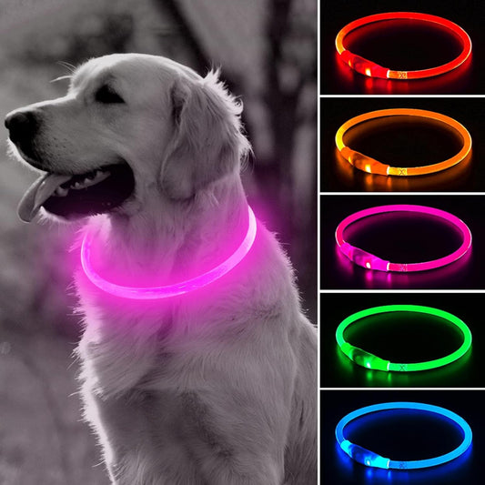 Light up Dog Collar, Rechargeable LED Dog Collar Waterproof Glowing Pet Collar TPU Cuttable Lighted Puppy Collar Safety Dog Lights for Night Walking (Pink 70Cm)