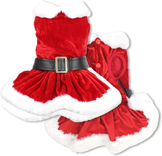 Dog Christmas Dress – Pet Xmas Dog Dress – Mrs. Santa Claus Dog Costume – Red Velvet Skirt Small Dog Dress – Winter Fall Dog Clothes - Holiday Christmas Outfit for Large Dogs Girl - XL