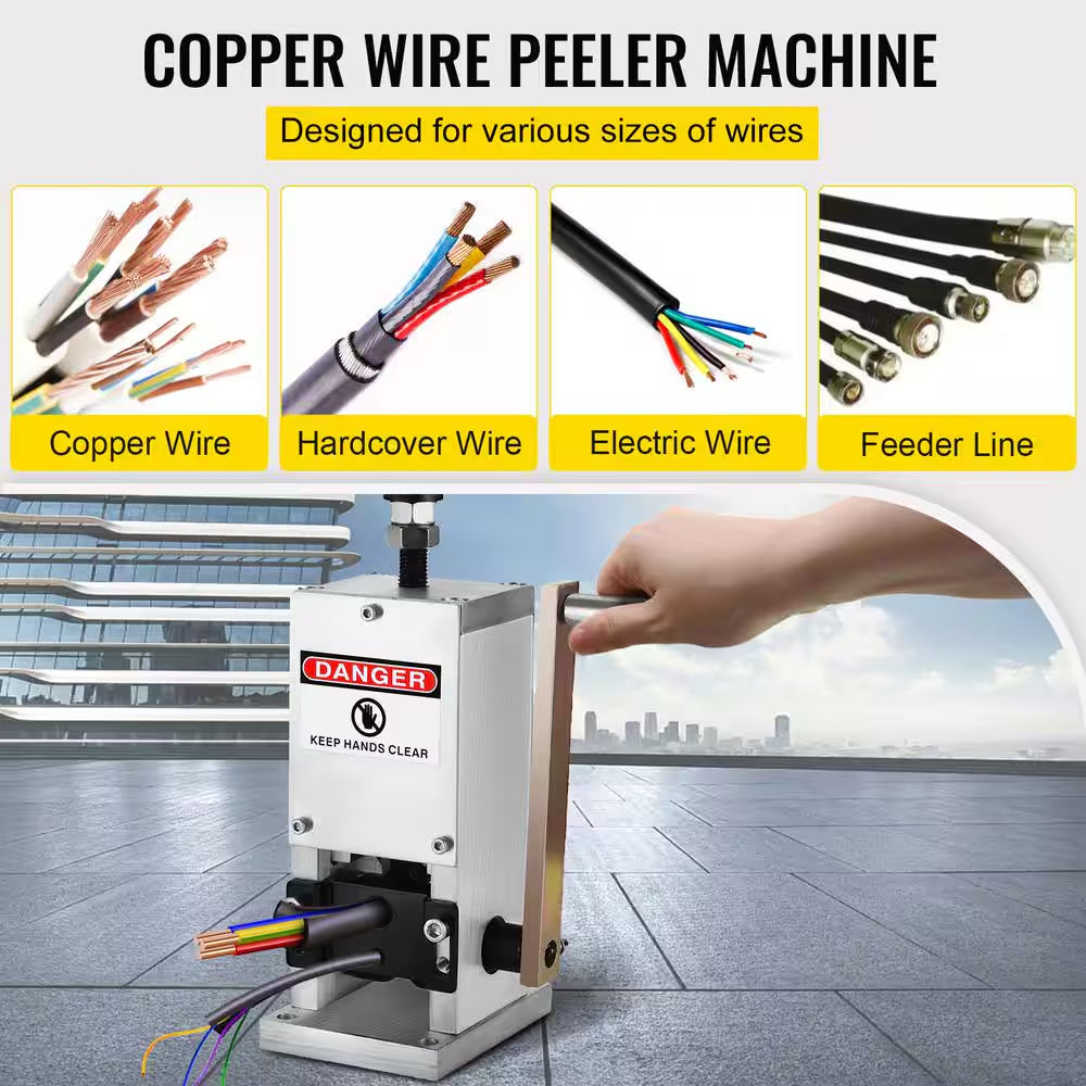 Manual Wire Stripping Machine, 0.06 In. - 0.98 In. Capacity,Hand Crank Wire Stripper with Portable Aluminum Construction