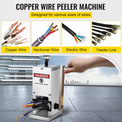 Manual Wire Stripping Machine, 0.06 In. - 0.98 In. Capacity,Hand Crank Wire Stripper with Portable Aluminum Construction