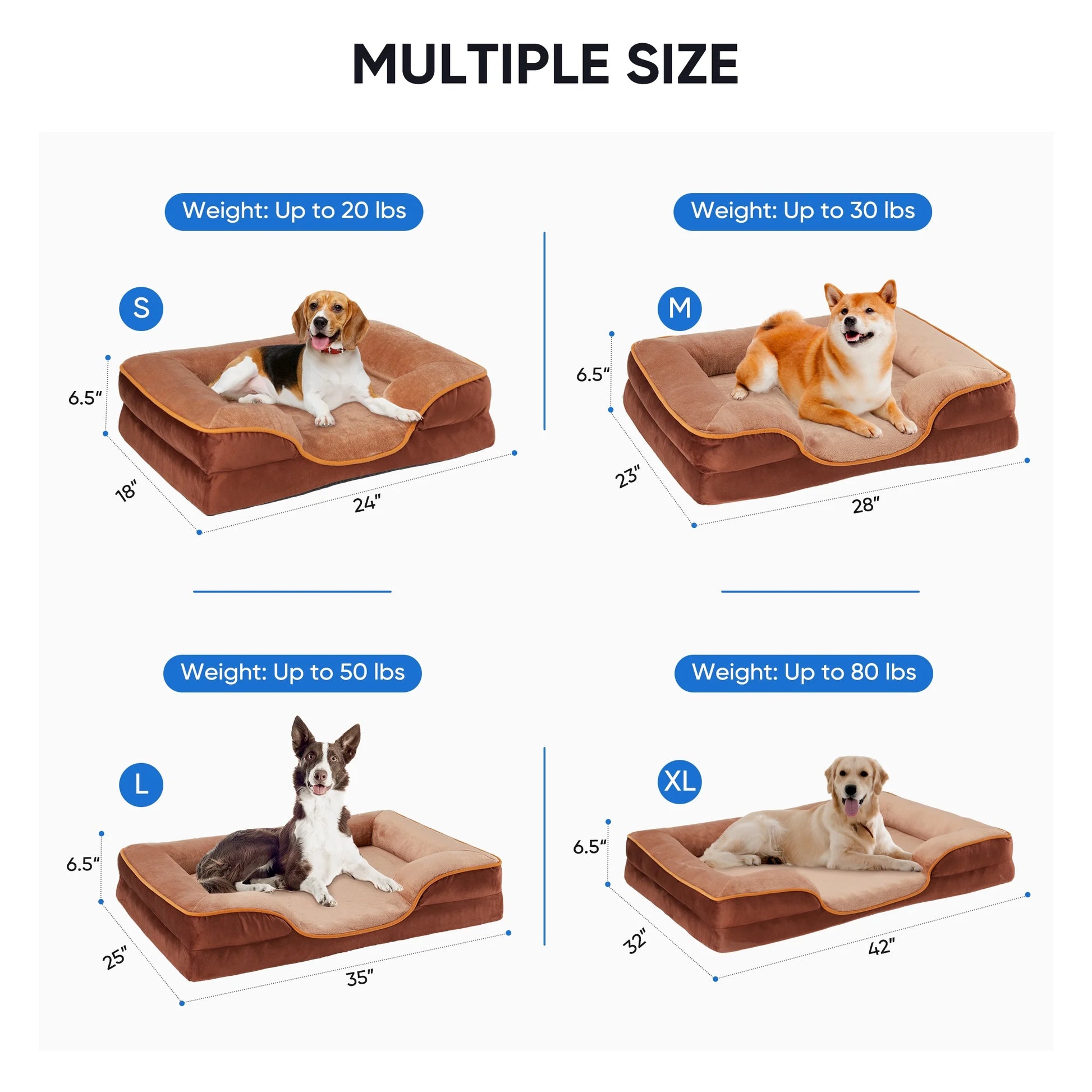 Dog Bed 24"X18" Orthopedic Dog Sofa Bed Small, Supportive Foam Pet Couch Bed with Removable Washable Cover, Brown